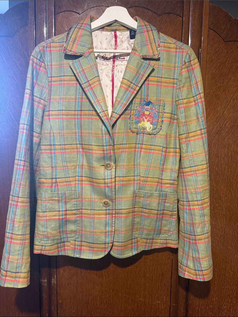 Robert Graham Pastel Plaid Blazer with Embroidered Crest
